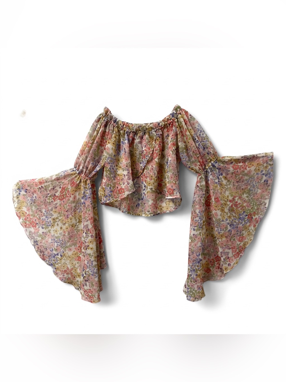 Live 4 Truth Floral Crop Top Women’s L Multicolor Boho Festival Chiffon Sheer